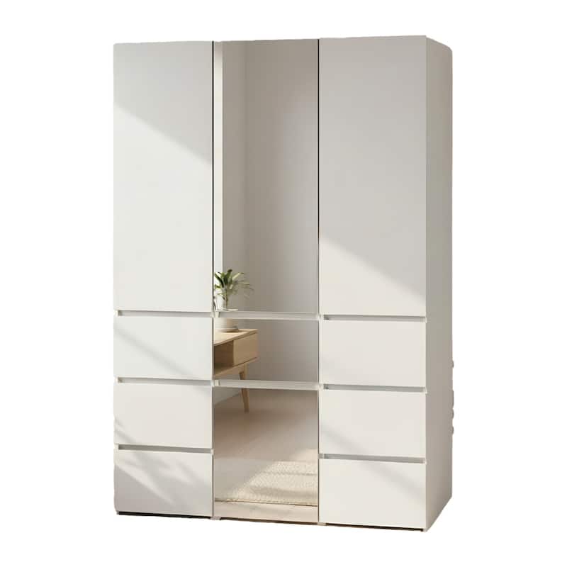 Elise Modular Wood Closet System with Mirror in White - 47.1"D x 17.72"W x 70.9"H