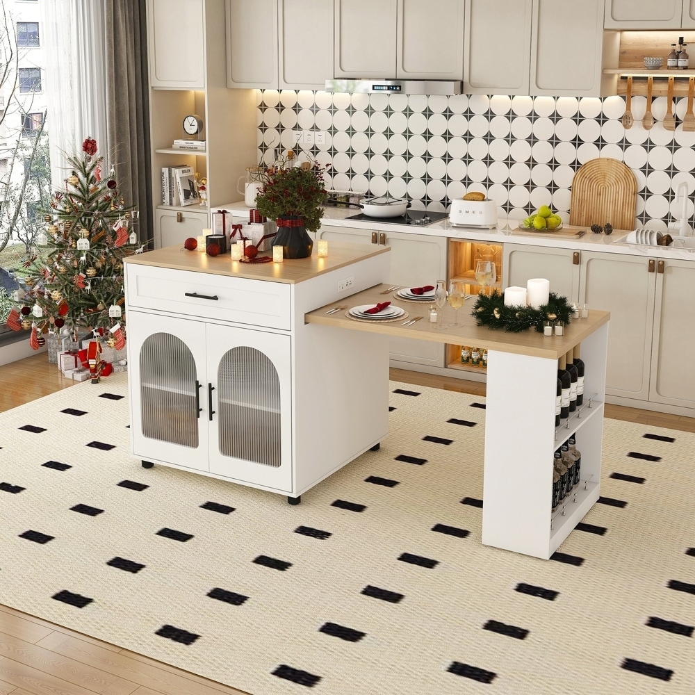 Expandable Kitchen Island with Dining Table