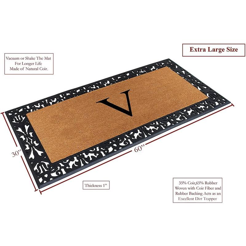 A1HC Rubber and Coir Paisley Border Heavy Duty Non-Slip Durable Double Door Monogrammed Doormat 30"X60", Black