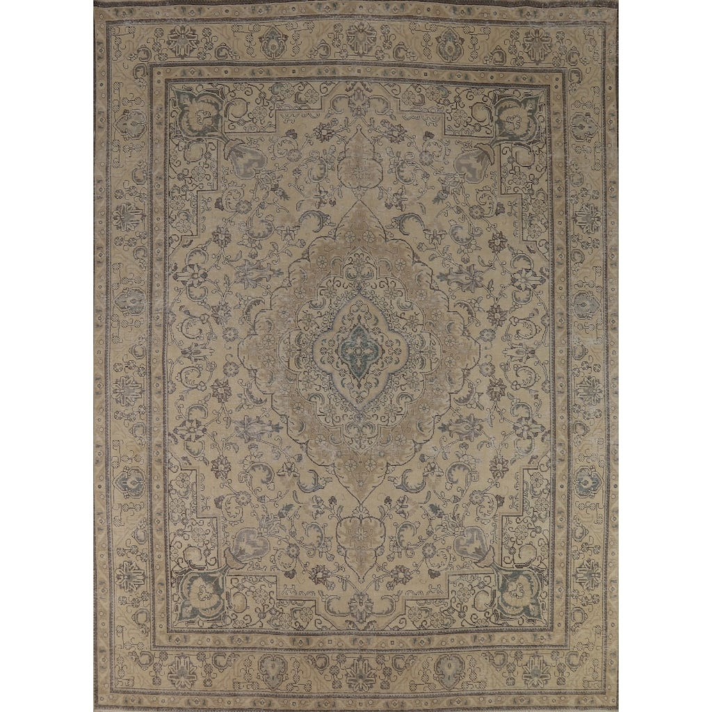 Traditional Floral Tabriz Persian Vintage Rug Handmade Wool Carpet - 9'8" x 12'3"