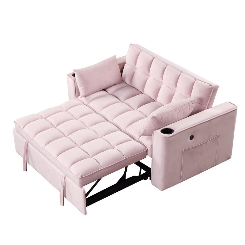 55.3" 4-1 Multi-functional Sofa Bed with Cup Holder and USB Port for Living Room or Apartments