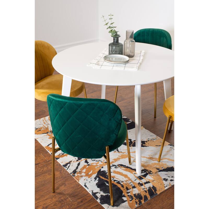 Stylish Dining Set with White Round Dining Table & 4 Velvet Chairs
