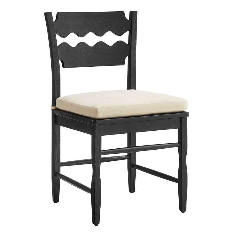 Jax Oak Wood Dining Chair With Wavy Razor Back and Cushion