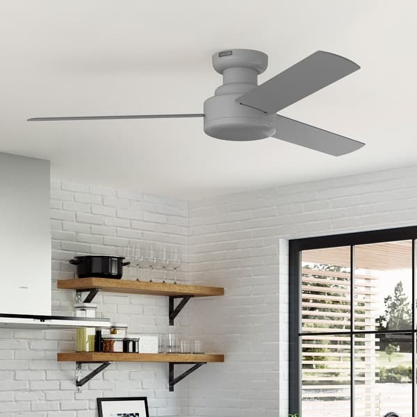slide 2 of 14, Hunter Presto Flush Mount Ceiling Fan w/ Wall Control - Contemporary, Industrial, Scandinavian - LOW PROFILE! 52" - Dove Grey