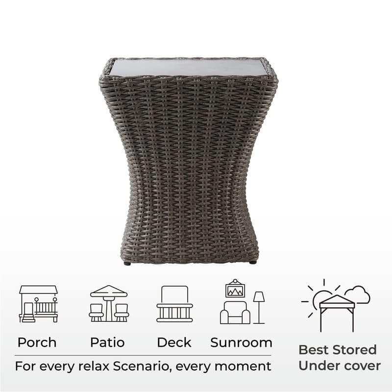 Spruce & Spring Murphy Patio Outdoor Wicker Side Table with Cement Top