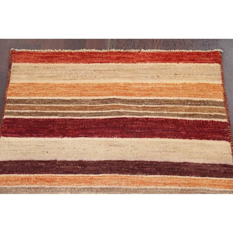 Wool Contemporary Striped Gabbeh Kashkoli Area Rug Hand-knotted Carpet - 2'6" x 4'0"