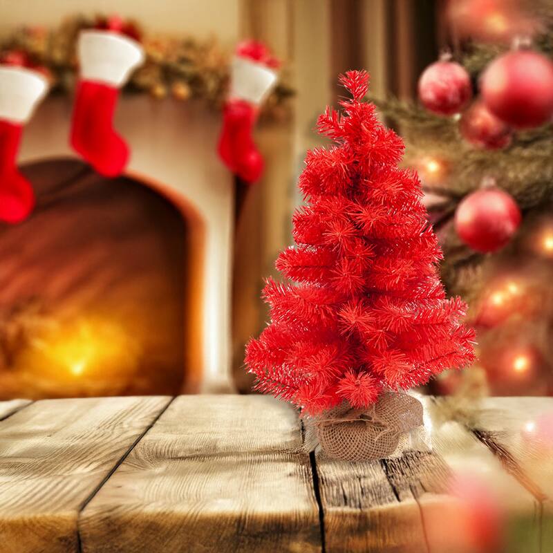 Pine Christmas Tree with Natural Jute Base - 18" - Scarlett Red - 1.5 Foot