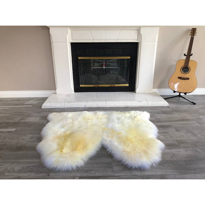 Dynasty Natural 2-Pelt Luxury Long Wool Sheepskin Shag Rug