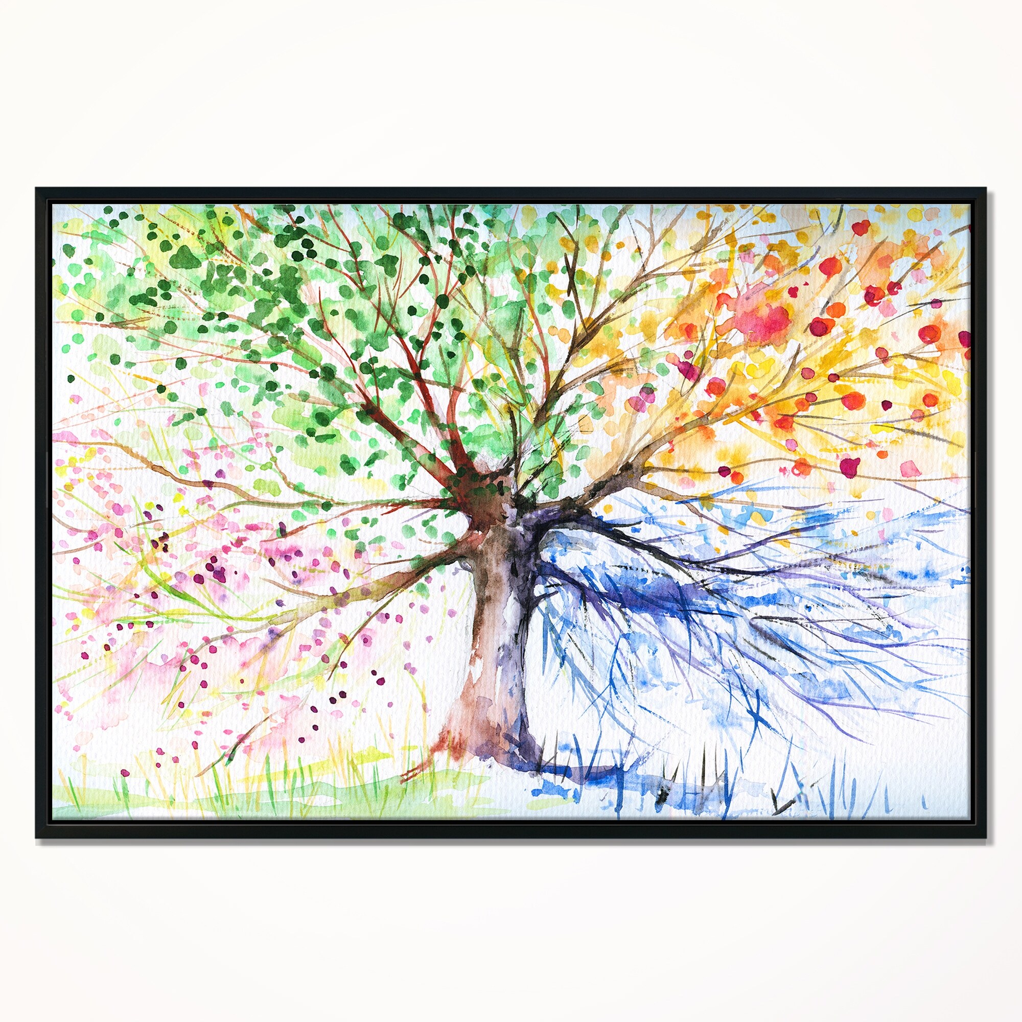 Shop Designart Four Seasons Tree Floral Art Framed Canvas Print