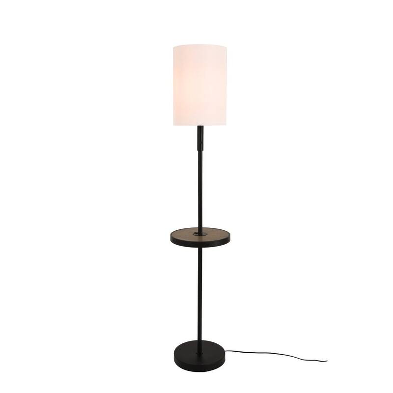 2 Set-57" Traditional Iron Tray Table Floor Lamp with Linen Drum Shade