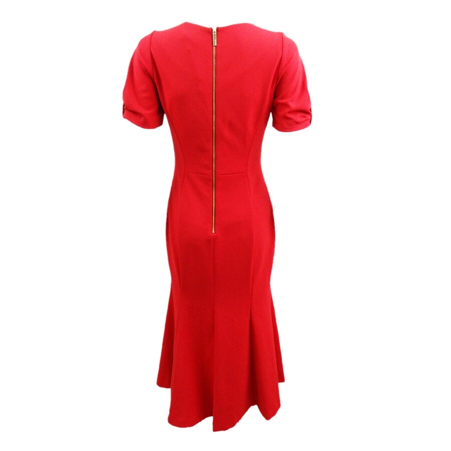calvin klein red dress with sleeves Calvin Klein Women's Collared Long-Sleeve A-Line Dress