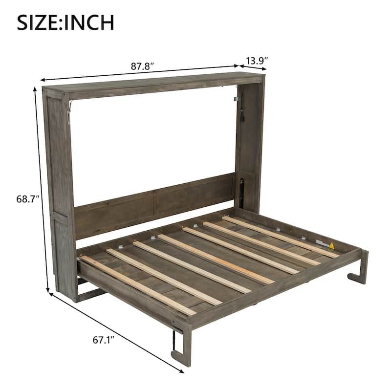 Murphy Bed with LED Light, Foldable Bed Can be Folded into Cabinet, Hidden Wall Bed Cube Cabinet Platform Bed Frame