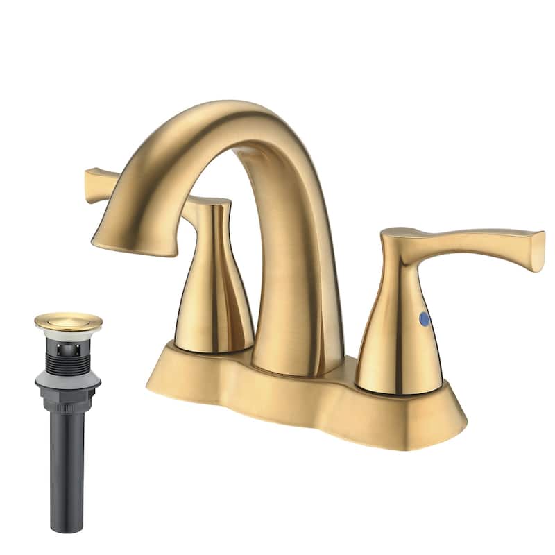 Modern 2 Handle Curved Bathroom Sink Faucet with Pop Up Drain and Aerator, Corrosion and Rust Resistant