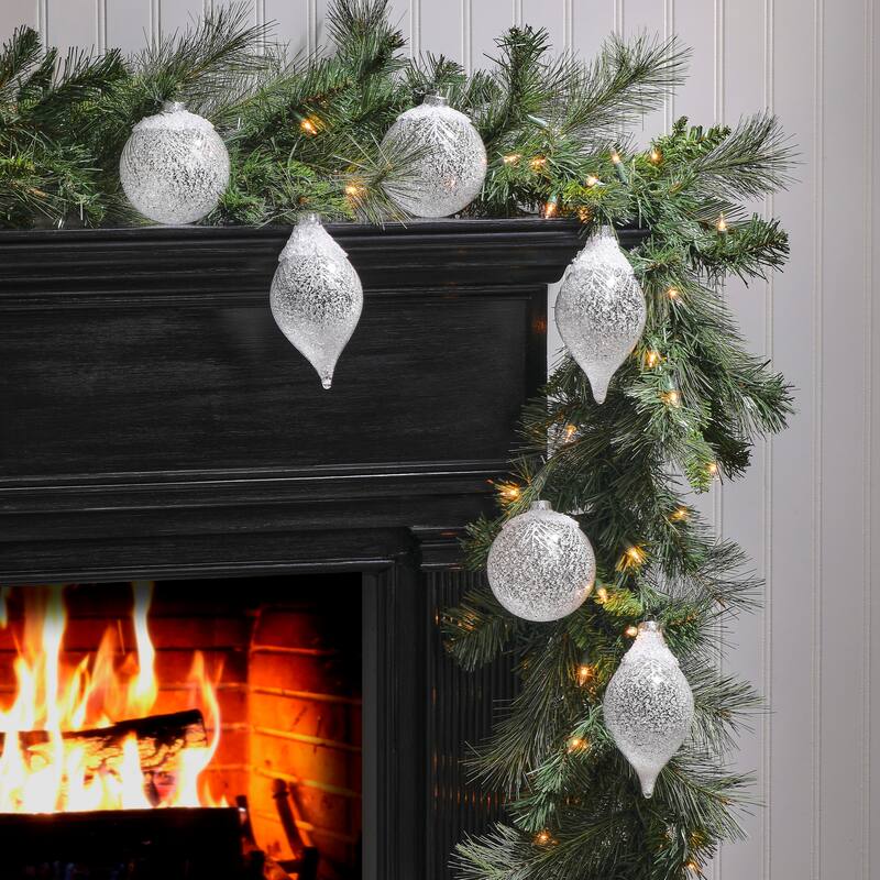 4.5"Glass With Crystal Ball And Finial Ornament Set of 2
