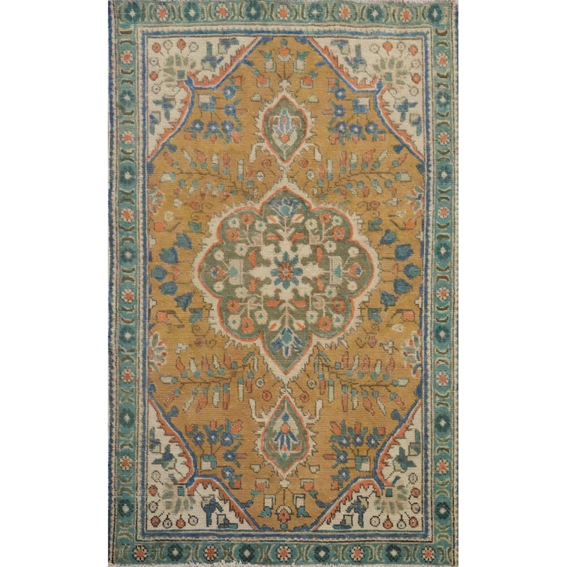 Hand Knotted Oriental 100% Wool Carpet Traditional Floral Oranges & Rust Tabriz Area Rug - 4' 10'' X 3' 2''