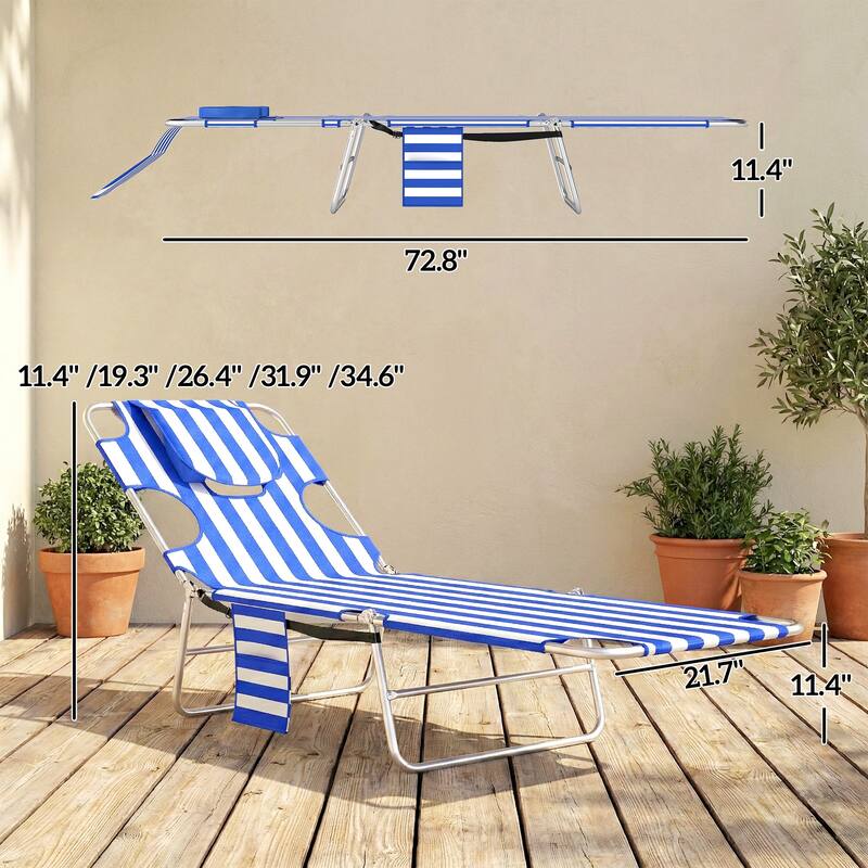 Outsunny Chaise Lounge Chair Outdoor with Face Arm Hole, 5-Position Reclining Face Down Tanning Chair with Carry Strap