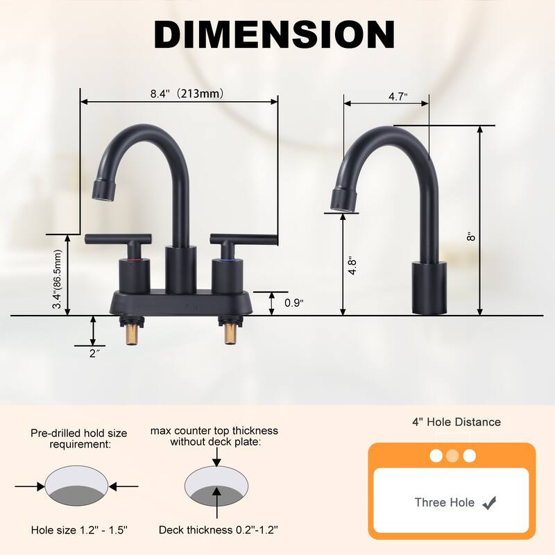 WOWOW 4 in. Centerset Double Handle High Arc Bathroom Faucet