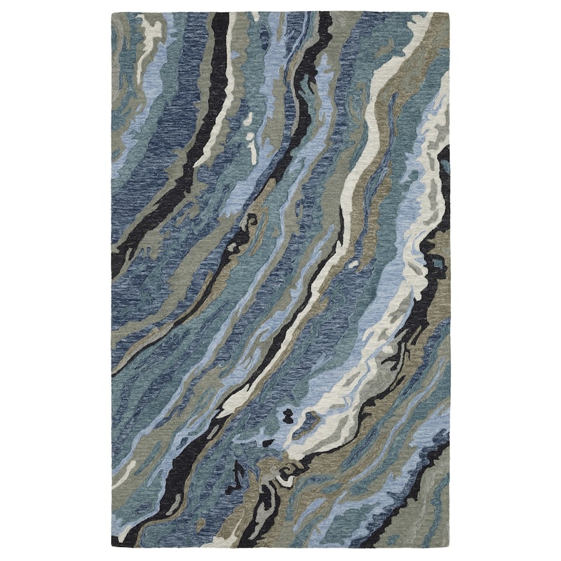 Style Haven Kitt Handmade Wool Abstract Waves Blue/ Teal Area Rug - 10' x 13' - Rectangle