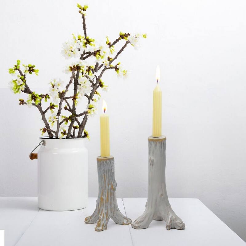 Set of Two Shabby Chic Glazed Gray Candlesticks