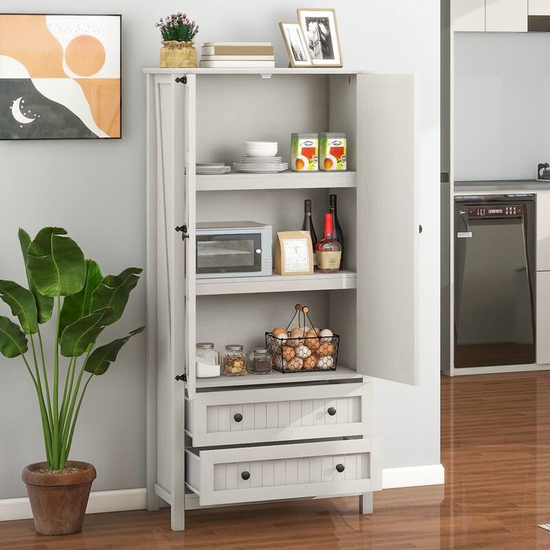 Moasis 64" Farmhouse Tall Kitchen Pantry Storage Cabinet with 2 Drawers & Doors