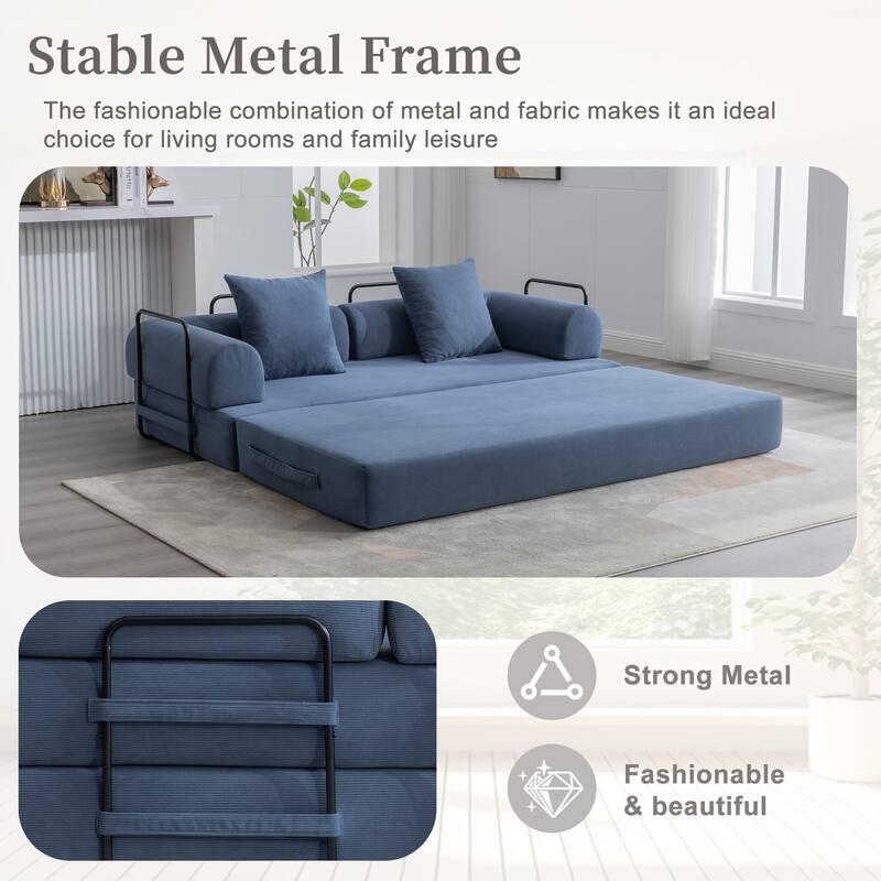 HOMEFUN Corduroy Upholstered Modern Comfort Foldable Compressible Sofa Bed with Sturdy Metal Frame