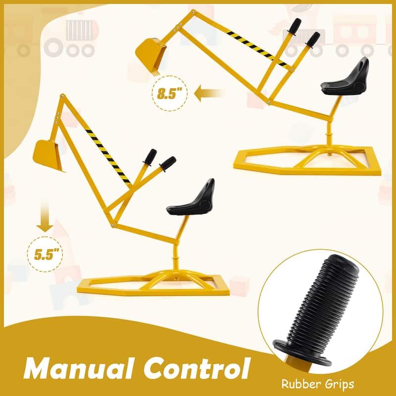 Yellow Sturdy Metal Sand Digger Toy with 2-Hand Controls and Ergonomic Seat for Kids - 44" x 16" x 25"
