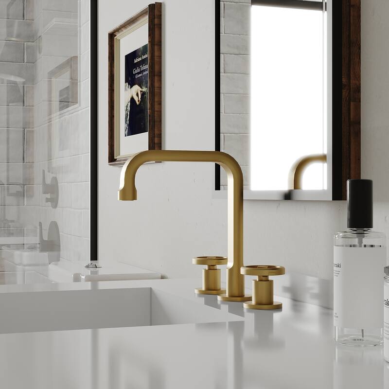 Widespread Bathroom Faucet with Industrial Round Handles Pop-Up Drain