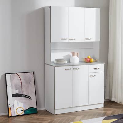 HOMCOM 71" Freestanding Kitchen Buffet Hutch Cupboard with 6 Doors, 3 Adjustable Shelves, and 1 Drawer, White