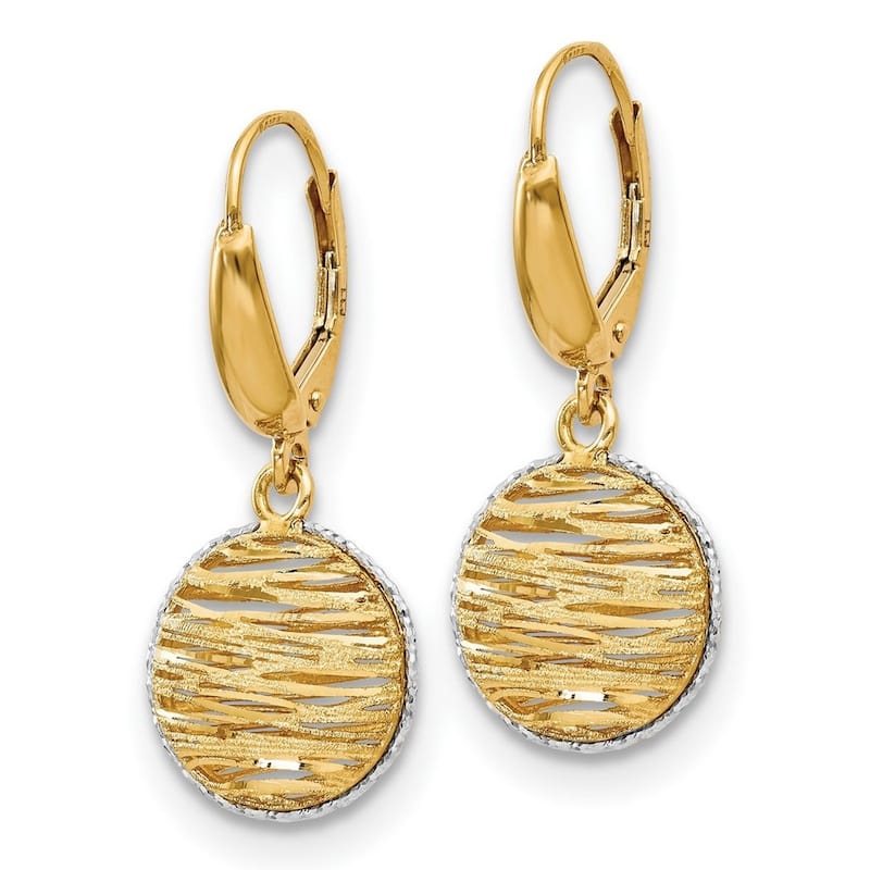 Curata 14k Yellow Gold With Rhodium Weaved Circle Leverback Earrings 55.5x6mm