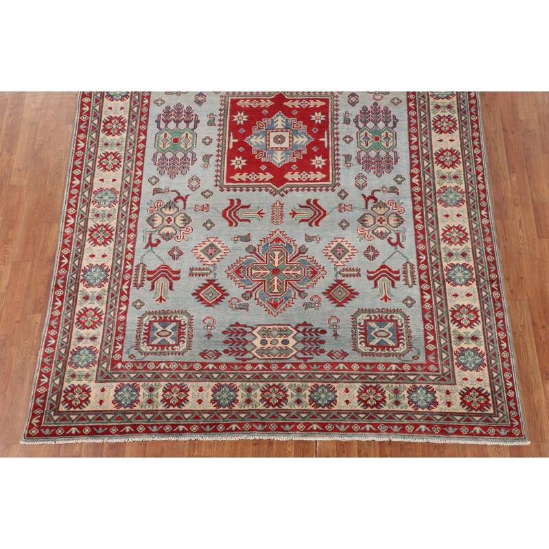 Geometric Kazak Oriental Area Rug Hand-Knotted Wool Carpet - 6'7" x 9'5"