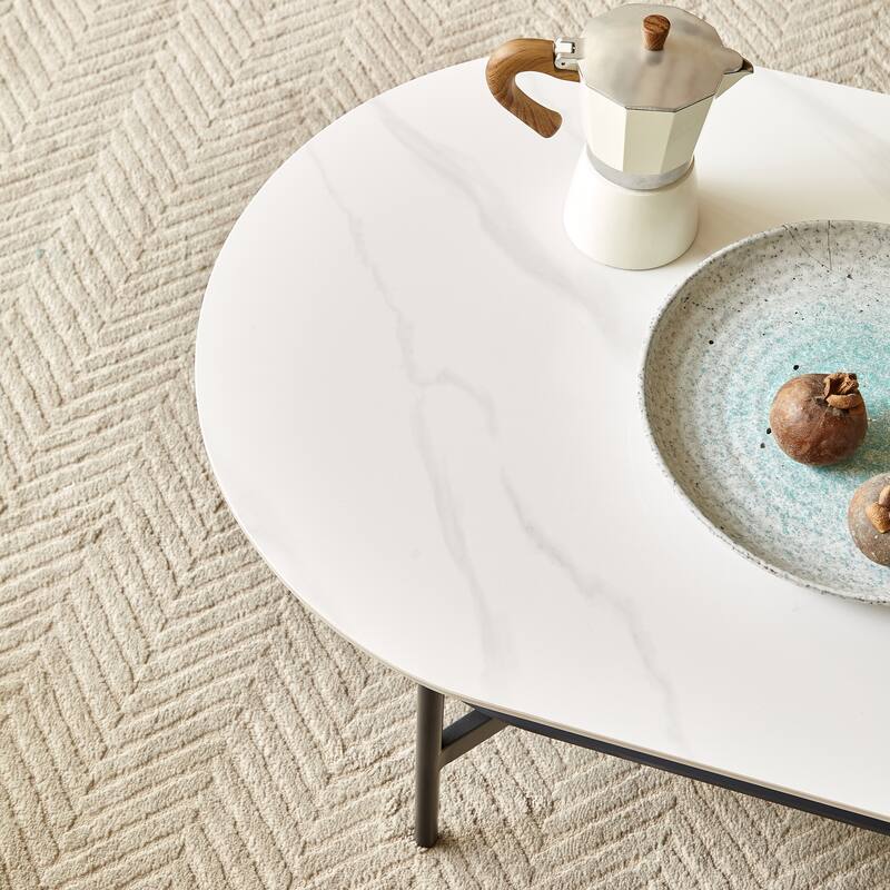 GDF Studio - Belfair Modern Ceramic Top Coffee Table with Wood Shelf