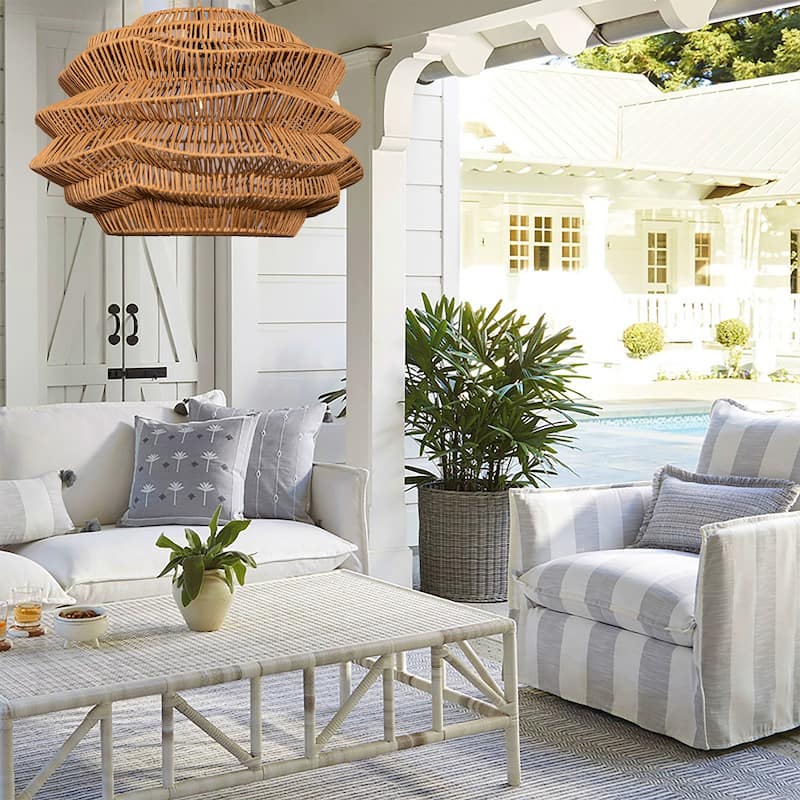 Modern Wicker Rattan Coastal Basket Pendant Light Handwoven - 19" Wide