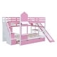 preview thumbnail 60 of 64, Full over Full Size Solid Wood Castle Style Bunk Bed with 2 Drawers 3 Shelves and Slide for Kids, Bedroom