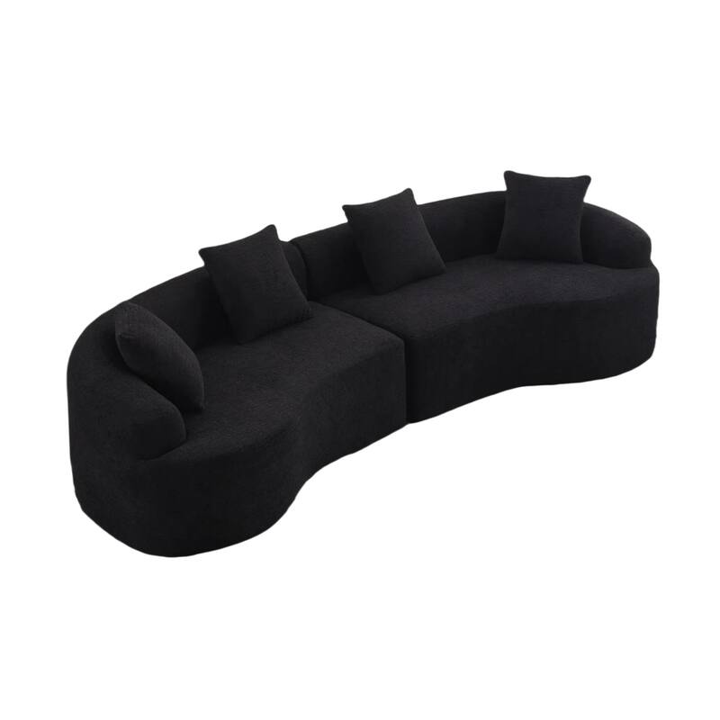 Chenille Floor Standing Curved Sectional Sofa Modular Lounge Sleeper Couch Full Compression Sponge Sofa with Pillows