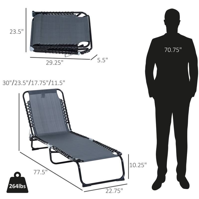 Folding Chaise Lounge Pool Chair, Patio Sun Tanning Chair with 4-Position Reclining Back, Breathable Mesh Seat