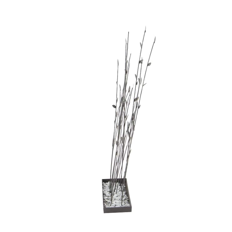 Metal Floral Decorative Sculpture with Loose Stones - Black - Roche River Decor