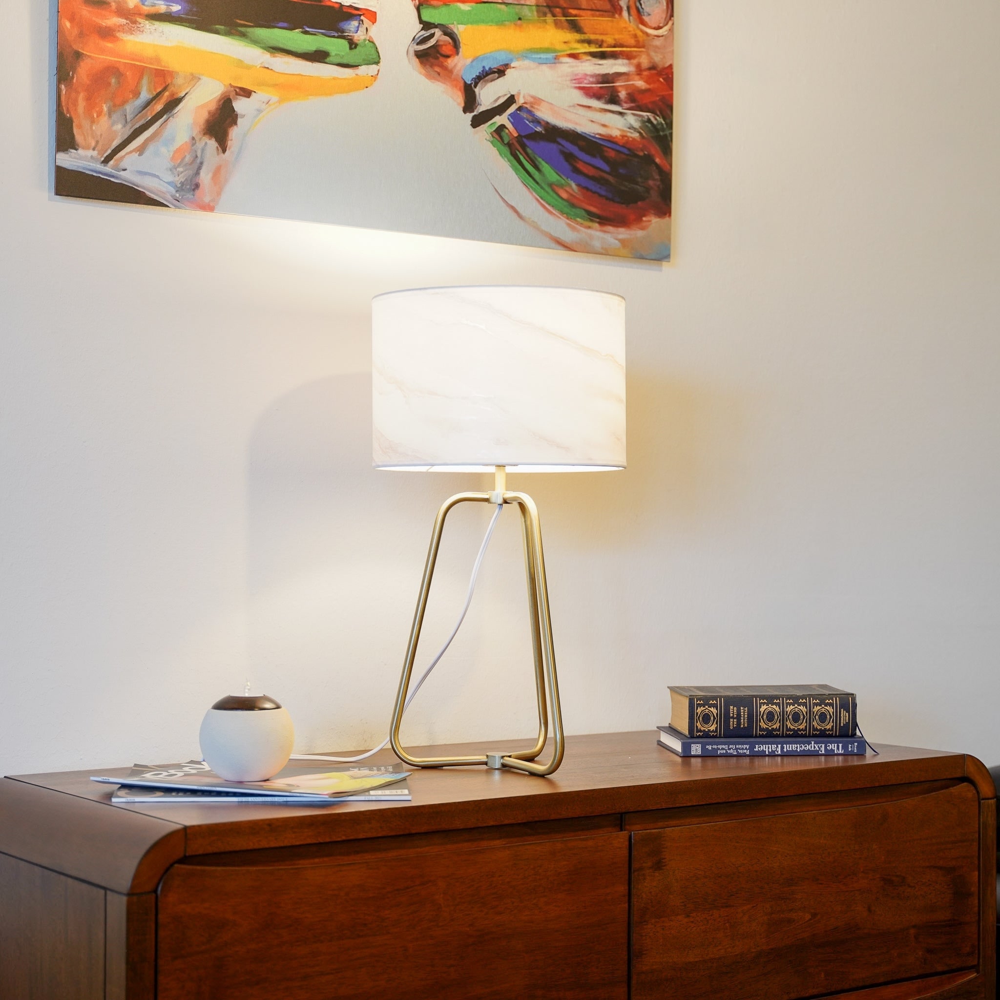 Small Modern Stylish Bronze Marble Lampshade Table Lamp