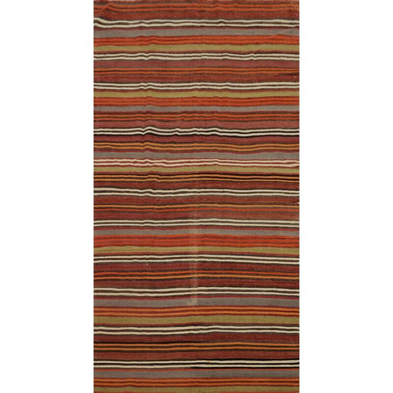Hand Woven Oriental 100% Wool Carpet Southwestern Geometric Oranges & Rust Kilim Area Rug - 9' 7'' X 4' 10''