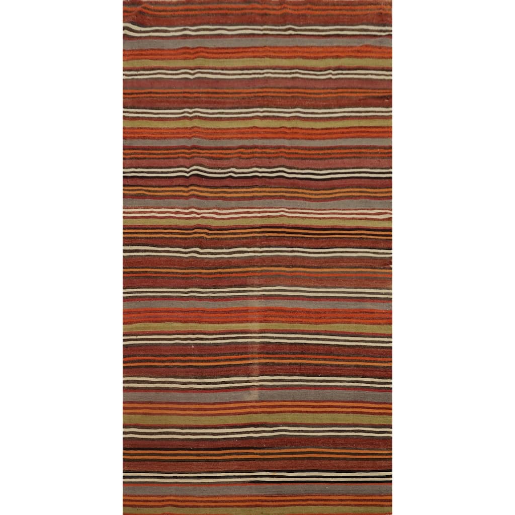 Hand Woven Oriental 100% Wool Carpet Southwestern Geometric Oranges & Rust Kilim Area Rug - 9' 7'' X 4' 10''
