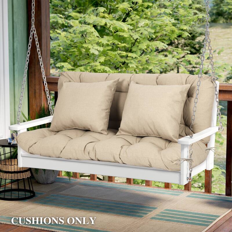 Aoodor 59" Tufted Porch Swing Cushions, Outdoor Swing Replacement Cushion 2-3 Seater with Backrest and 2 Pillows