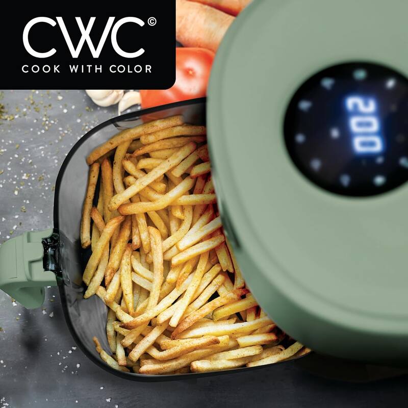 COOK WITH COLOR 1200W Air Fryer: Glass Basket, Dishwasher Safe, 60min Timer, 6 Presets, Temp Control 175F-400F, 4 - 5.5 QT