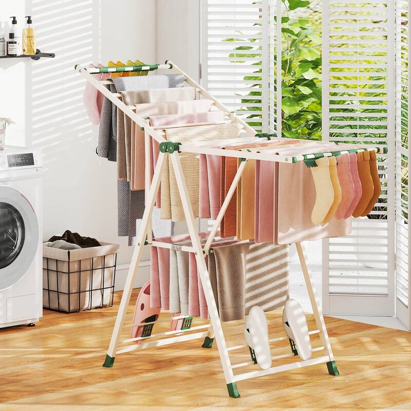 Costway Foldable Metal Laundry Drying Rack with Height Adjustable - See Details