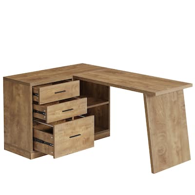 Industrial L-Shaped Computer Desk with File Cabinet for Home Office