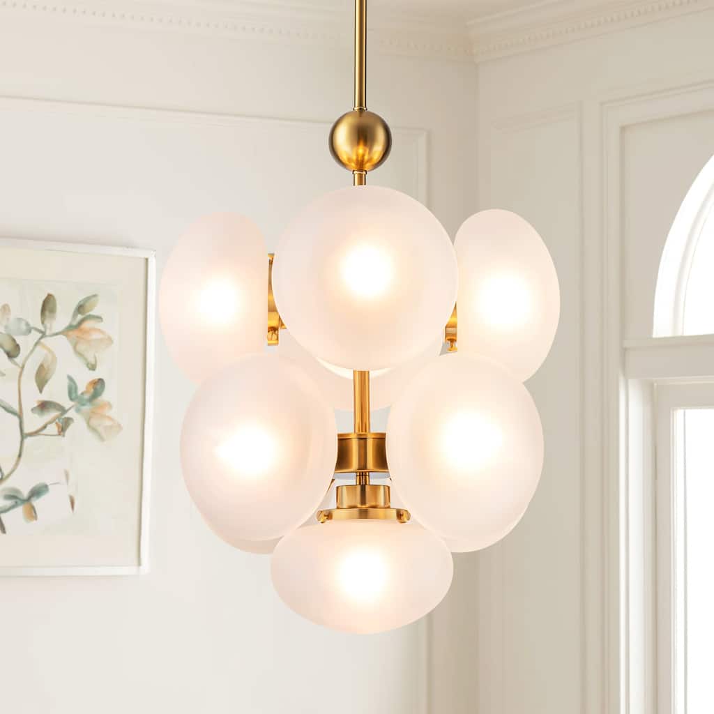 9-Light Modern Glam Gold Cluster Frosted Opal Glass Globe Chandelier For Dining Room - 14.96 in. W x 15.75 in. H x 14.96 in. D