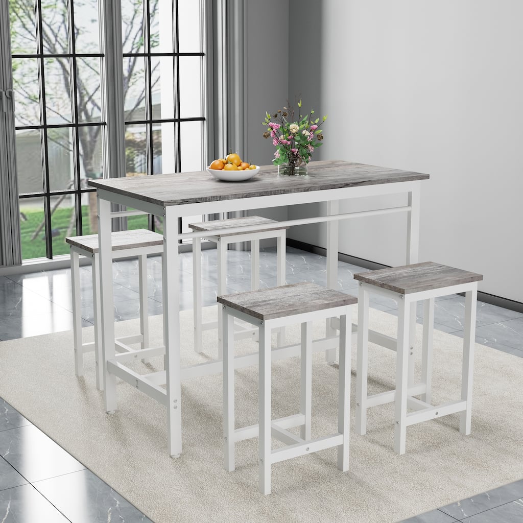 Bar Table Set with 4 Stools, 5-Piece Counter Height Dining Table Set with 4 Bar Stools, Coffee Table Breakfast Nook