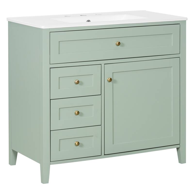 Roomfitters 36" Bathroom Vanity with Sink, Solid Wood Legs, 4 Drawers & Cabinet with Adjustable Shelf