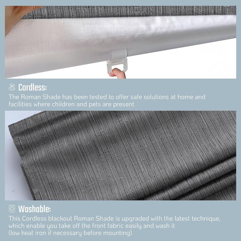 Cordless Room Darkening Roman Shades for Windows, Textured Woven Thermal Insulated Roman Blind