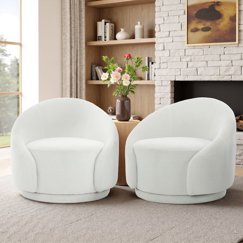 35" Wide Upholstered Swivel Accent Barrel Chairs (Set of 2)