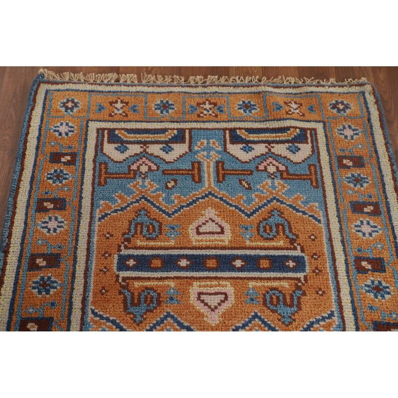 Geometric Kazak Runner Rug Hand-Knotted Wool Carpet - 2'6" x 7'10"