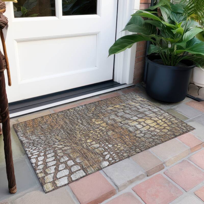 Machine Washable Indoor/ Outdoor Modern Cobble Chantille Rug